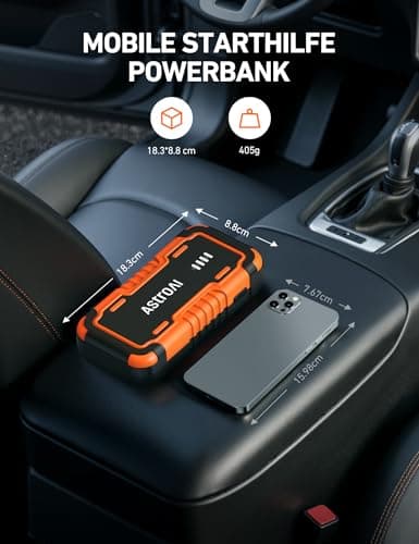 AstroAI P8 Booster Pack Jump Starter 4000A, 12V Portable Car Battery Booster for Up to 10L Gas or 8L Diesel Engines, with 10 Safety Protection, Jumper Cables, Power Pack, 3-in-1 LED Light,Orange — view 5