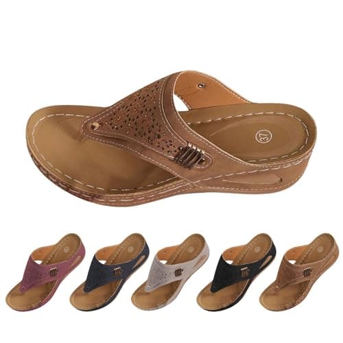 Orthopedic Sandals for Women 2026 Dressy Casual Ladies Spring Summer Cute Boho Comfy Arch Support Flats Flip Flops Seniors Comfortable Beach Vacation Outdoor Platform Wedge Sandals Shoes Brown 8 — view 4