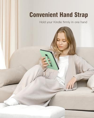 MoKo Case for All-new 7" Kindle Paperwhite(12th Gen 2024) and Kindle Colorsoft Signature Edition 2024, Lightweight Shell Cover with Hand Strap Auto Wake/Sleep for Kindle Paperwhite 2024, Agave Green — view 2