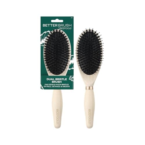 EcoTools Dual Bristle Hair Brush, Faux Boar & Nylon for Detangling Smoothing & Shine, for All Hair Types, Daily Styling Brush, Bamboo Handle, Vegan & Cruelty-Free, 1 Count
