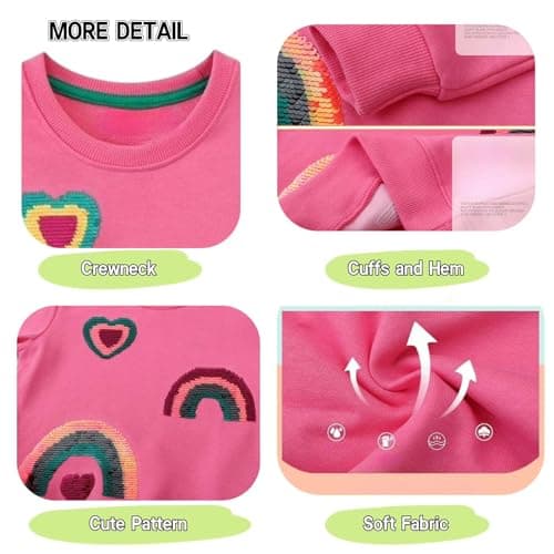 Winzik Girls Sweatshirt Christmas Sweater Shirt Toddler Kids Girl Pullover Fall Long Sleeve Tops Tee Clothes 2-7T (4-5T, Hot Pink Rainbow) — view 3