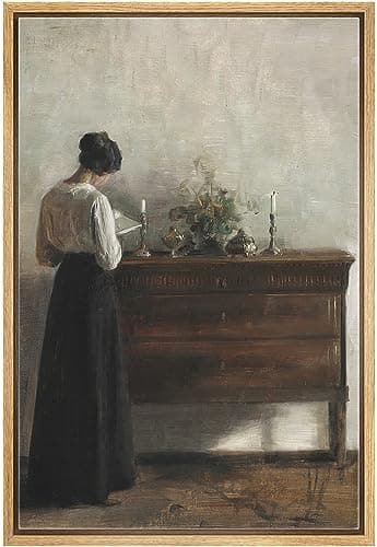 SIGNWIN Framed Canvas Print Wall Art Still Life Woman Reading Letter Portrait Nature Wilderness Modern Art Decorative Contemporary for Living Room, Bedroom, Office - 16"x24" NATURAL