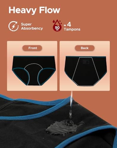 INNERSY Women's Cotton Period Underwear Heavy Flow Leakproof Panties Menstrual Hipster 3-Pack(Contrasted Black,Large) — view 3