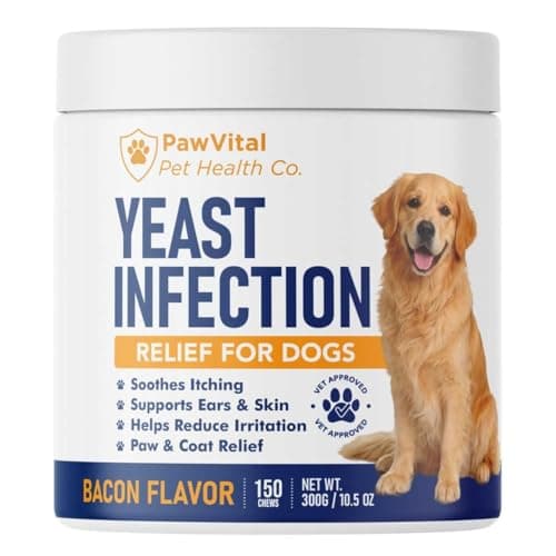 Natural Yeast Infection Treatment for Dogs, 150 Chews – Anti Yeast Support for Itchy Skin & Ears – Helps Reduce Irritation & Paw Licking – Probiotic + Herbal Blend – Bacon Flavored Soft Chews