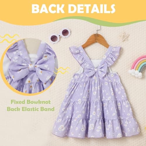 DeeFant Toddler Girl Dress Ruffle Sleeveless Little Girls Summer Outfits Kids Dresses Floral Sundress Beach Casual Purple 5-6T — view 5