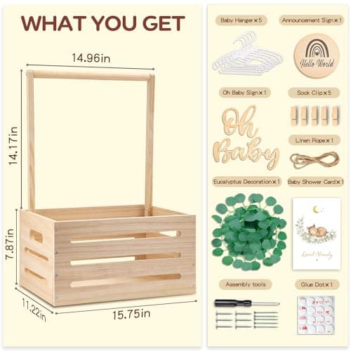 Wooden Baby Shower Crate Closet - Personalized Baby Gift Baskets with Hangers, Large Newborn Boys Girls Clothes Storage Box for Newborn New Parent — view 2