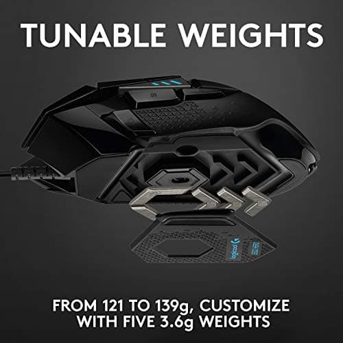 Logitech G502 Hero High Performance Wired Gaming Mouse, Hero 25K Sensor, 25,600 DPI, RGB, Adjustable Weights, 11 Programmable Buttons, On-Board Memory, PC/Mac, Black — view 2