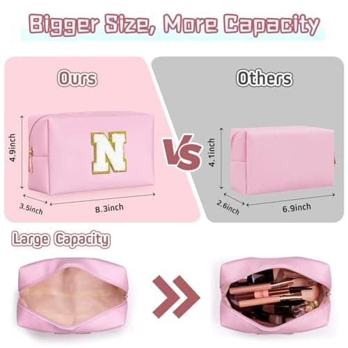 TOPEAST Initial Makeup Bag, Birthday Gifts for 4 5 6 7 8 9 10 11 12 Year Old Teen Girls, Teacher Gift Graduation Gift, Personalized Preppy Cosmetic Bags Toiletry Bag (Pink A)