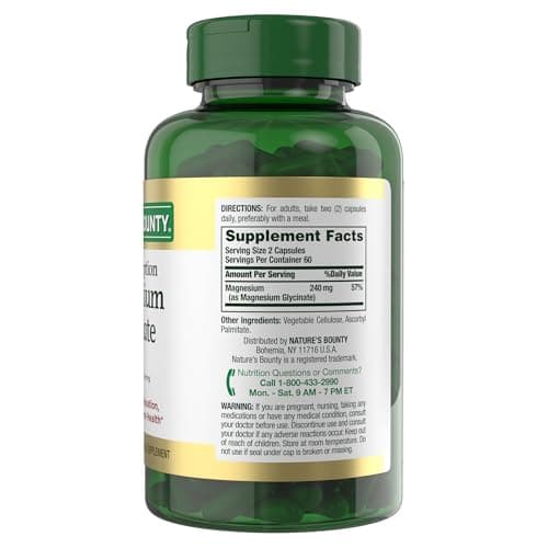 Nature’s Bounty High Absorption Magnesium Glycinate 240 mg for Supporting Muscle Relaxation and Bone, Heart & Nerve Health – Non-GMO, Gluten-Free, Vegetarian, 120 Count/60 Servings — view 7