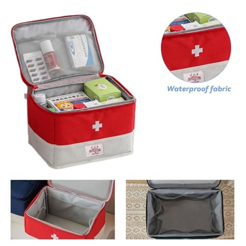 Travel Medicine Bag Organizer, Medical Bag Empty, for Home, Travel, Camping, Car, Hiking & Outdoor Emergencies, Emergency Medical Kits (Red) — view 4
