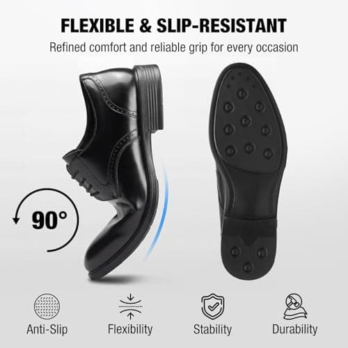 HEEZ Men's Dress Shoes, Classic Oxford Shoes for Men Non Slip, Comfortable Lace Up Plain Toe Derby Shoes for Business Work Formal Wedding Office Black — view 4