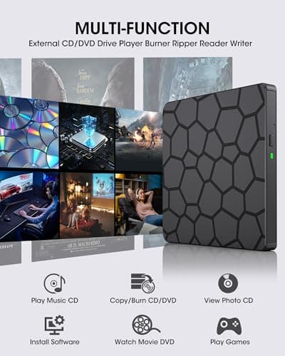 ROOFULL External CD DVD Drive for Laptop, USB 3.0 & USB-C Portable CD/DVD-RW Disc Drive Reader Burner Writer Player for Windows 11/10/8/7 Laptop Mac MacBook Linux PC, RF868 — view 3
