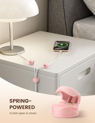 Lamicall 6 Pack Rotatable Spring Cord Organizer, Women Girls Adhesive Cable Management for Desk Nightstand Wall, Office Home Dorm Room Cable Clips Organizer Decor, Phone Charger Cord Holder, Pink — view 4