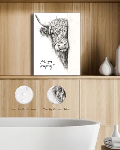 HesenDot Highland Cow Are You Pooping Funny Bathroom Wall Art, 30x40cm — view 2