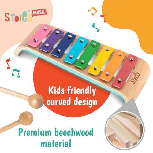 Stoie's Wooden Xylophone for Kids and Toddlers, Curved Design, 8 Notes of Rainbow Color, Tuned C-Key Xylophone with Mallets, Music Songbook, Kids Musical Instrument Educational Montessori Toys — view 2