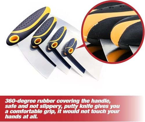 4-Piece Set of Stainless Steel Body Filler and Putty Spreaders/Scraper Set with Handles - Sizes: 2", 3", 4" and 6" | Repairing Drywall, Removing Wallpaper, Applying Putty, Plaster, Cement, Adhesive — view 4