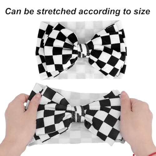 Baby Girl Checkered Headband, 7in/19cm Black and White Checkered Infants Headband Bows Racing Bowknot Themed Baby Hair Accessories Stretchy Soft Wrap for Newborn Infants Toddlers — view 4