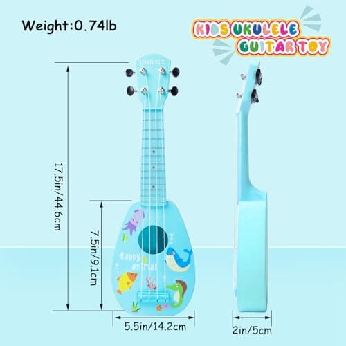 17 Inch Mini Guitar Ukulele Toy for Kids,Plastic Sear World Cartoon Children Educational Learn Guitar Ukulele with The Picks and Strap Can Play Musical Instruments Toys — view 2