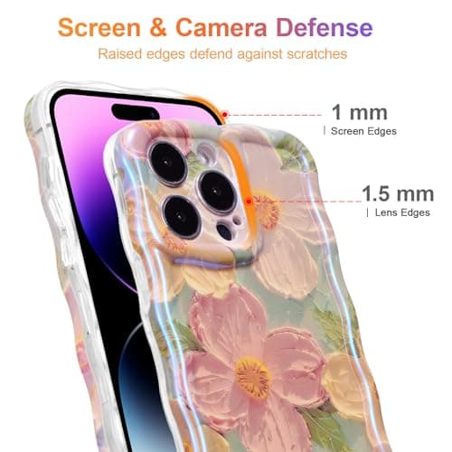 EYZUTAK Case for iPhone 13 Pro Max, Colorful Retro Oil Painting Flower Laser Glossy Pattern Cute Curly Waves Border Exquisite Phone Cover Stylish Durable TPU Protective Case for Girls Women - Green — view 3