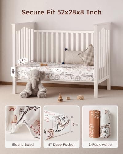 Yoofoss Baby Crib Sheets 2 Pack for Boys and Girls - 52x28 Fitted Crib Sheet Neutral Fits for Standard Crib and Toddler Mattress, Ultra Soft Breathable Microfiber Animal World — view 3