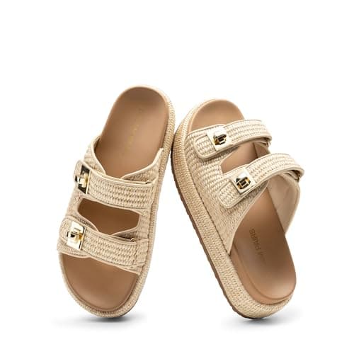 DREAM PAIRS Women's Espadrilles Platform Wedge Sandals,Natural,8 — view 3