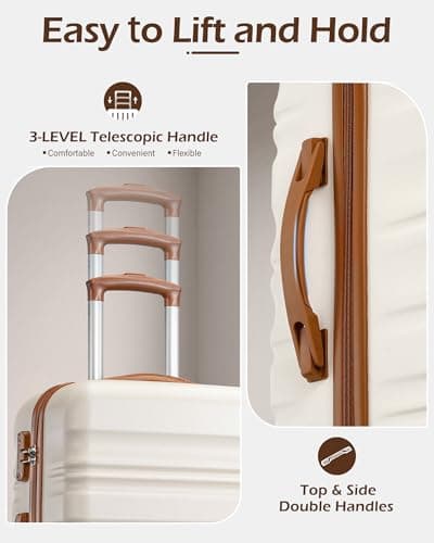 LONG VACATION 6 Piece Luggage Set Carry on Suitcase with ABS+PC hardshell, Spinner Wheels & YKK Zipper TSA Lock (BEIGE-BROWN, 6 piece set) — view 4