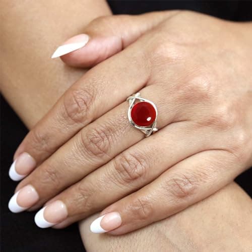 JEWELOPORIUM Red Garnet Quartz Silver Ring Size 8.5, 925 Sterling Silver Ring for Women, Round Gemstone Handmade Jewelry — view 2