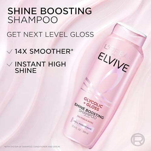 L'Oreal Paris Elvive Glycolic + Gloss Shine Boosting Shampoo and Conditioner Set, Cleanses and Smooths Dull, Porous Hair Into High-Shine, Glossy Hair, 56 Fl Oz Set — view 3