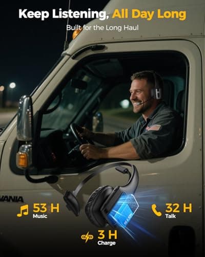 Trucker Bluetooth Headset, Wireless Headset with Mic for Work, Upgraded V5.3 Dual Noise Cancelling Microphones, Mute Button, Multipoint, 53H Battery, for Truck Drivers, Work from Home Office Phone — view 5