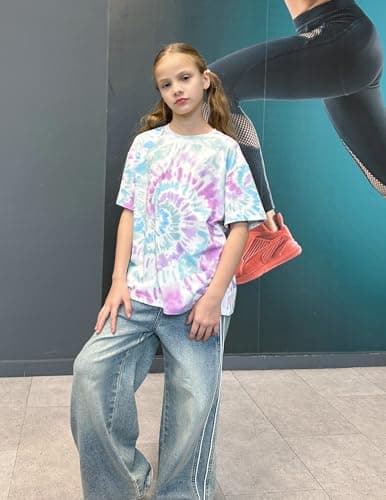 Arshiner Girls Shirts Size 10-12 Oversized Short Sleeve Summer Kids Tops Size 10-12 Casual Crewneck Soft Girls Tee Tops Tie Dye 11-12 Years — view 2