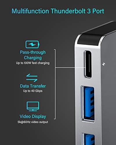 RayCue USB C Adapter for MacBook Pro/MacBook Air M1 M2 M3 2023 2022 2021 13" 15" 16",6 in 1 USB-C Hub MacBook Pro Accessories with 3 USB 3.0 Ports, USB C to SD/TF Card Reader and Thunderbolt 3 PD Port — view 2