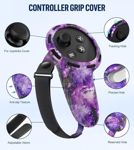 YRXVW Silicone Cover Set Compatible with Oculus/Meta Quest 3, Touch Controller Grips Cover, VR Shell Cover, Facial Interface Cover, Protective Lens Cover, Tempered Glass Lens Caps (Aurora Purple) — view 2