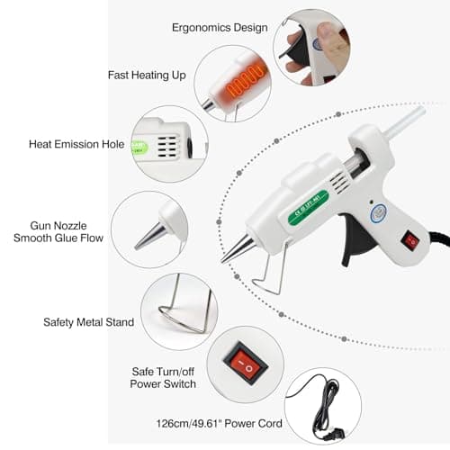 SHJADE Hot Glue Gun with 30 Glue Sticks, 20W Mini Hot Melt Gun Kit(White) — view 2