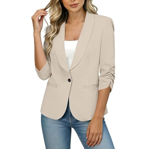 Womens Spring Jacket, Spring Blazers for Women Business Casual Lapel Collar Long Sleeve Open Front Work Office Suit Jackets Fall Light Outfits 2026 Beige M — view 4