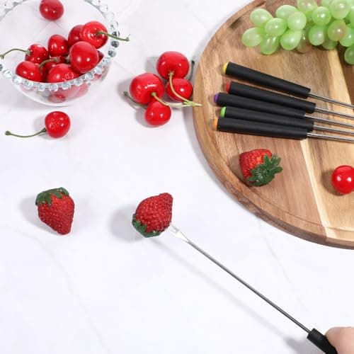 Giantree 6Pcs Fondue Forks Stainless Steel, 9 Inch Fondue Cheese with Heat Resistant, Fondue Sticks Fruit Fork, Chocolate Fondue Set for Chocolate Fountain Cheese Fondue Dessert Meat — view 3