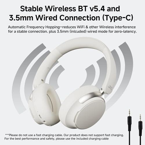 FunHub Over-Ear Hybrid Active Noise Cancelling Headphones, Bluetooth 5.4, 160H ANC Playtime, Transparency Mode, Deep Bass, Multipoint, IPX4, HD Call Mic, Foldable Portable, Travel Gym Work - White — view 3