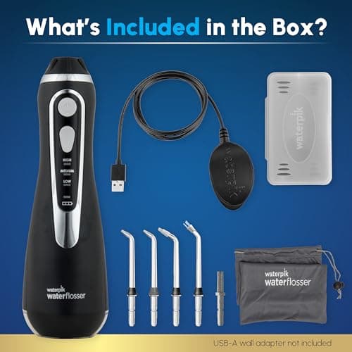 Waterpik Cordless Advanced 2.0 Water Flosser For Teeth, Gums, Braces, Dental Care With Travel Bag and 4 Tips, ADA Accepted, Rechargeable, Portable, and Waterproof, Black WP-582, Packaging May Vary — view 3