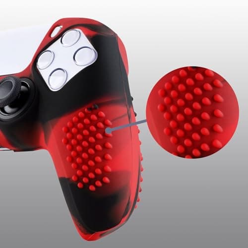 eXtremeRate PlayVital Black 3D Studded Edition Anti-Slip Silicone Cover Skin for ps5 Controller, Soft Rubber Case Protector for ps5 Wireless Controller with Thumb Grip Caps - Red & Black