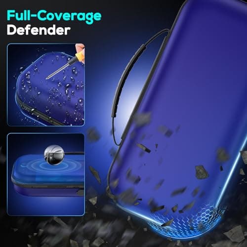 Auarte [Charge Inside] Switch 2 Carrying Case for Nintendo Switch 2 Console 2025 / Switch Original/Switch OLED, Slim Travel Carry Case for Switch 2 Accessories with 10 Game Card Storage (Blue, for Switch 2, Carrying Case) — view 3