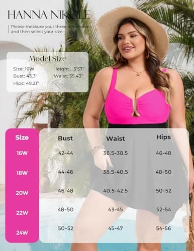 Hanna Nikole Womens Plus Size 1 Piece Swimsuit Tummy Control Bathing Suit Cut Out Metal U-Wire Swim Dress Pink Swimwear 20W — view 6