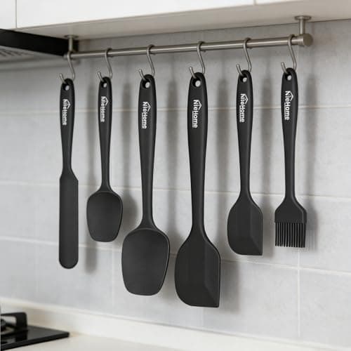 NileHome Silicone Spatula Set, 6 Pieces Food Grade Kitchen Utensils with Silicone Brush Heat Resistant Up to 600°F Dishwasher Safe BPA-Free Rubber Spatula for Scraping, Baking, Cooking, Mixing-Black — view 4