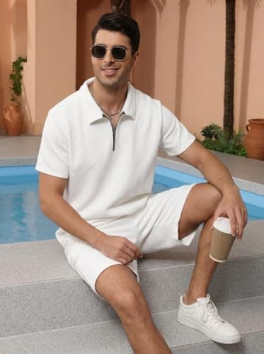Mens Short Sets 2 Piece Summer Outfits Polo Shirt and Shorts Set Casual Short Sleeve Sweatsuit Tracksuit Loungewear — view 2