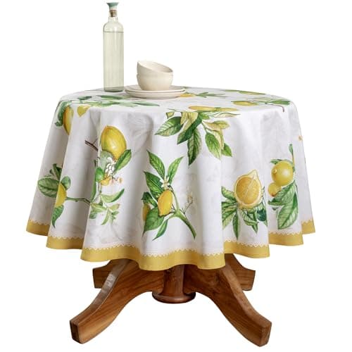 Maison d' Hermine Table Cloth Round Table 100% Cotton 63 Round Inches Tablecloth Reusable Decorative for Dining Kitchen Room Farmhouse Party Home Hotel Restaurant Spring Summer - Limoncello