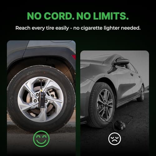 Airmoto Tire Inflator Portable Air Compressor - Air Pump For Car Tires with Digital Pressure Gauge, LED Light and Auto Shut-Off Function - Cordless Pump for Car, Motorcycle, Bicycle, Ball — view 3