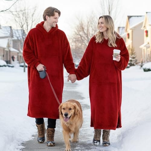 PJGGZ Wearable Blanket Hoodie for Women Men, Fleece Warm Comfy Hooded Sweatshirt with Pockets & Sleeves Cozy Gift for Adult(Red,Oversize) — view 5