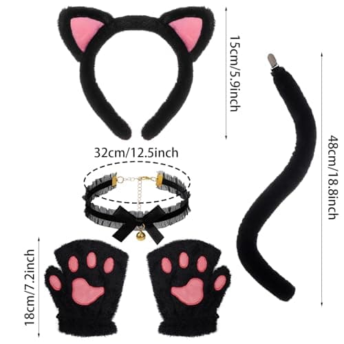 choyaxo Cat Costumes including Cat Ears And Tail Necklace Paw Gloves Animal Costume for Woman Halloween Cosplay Accessories