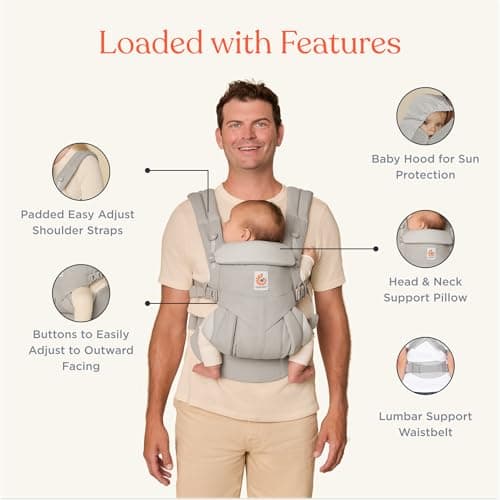 Ergobaby Omni Classic Baby Carrier for Newborn to Toddlers 0-48 Months (7-45 lbs) - 4-Position 100% Premium Cotton Baby Carrier with Ergonomic Support - Pearl Grey — view 2