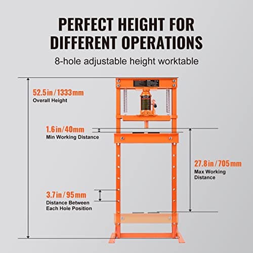 VEVOR Hydraulic Shop Press, 12 Ton H-Frame Hydraulic Garage/Shop Floor Press, Adjustable Shop Press with Press Plates, Heavy Duty Hydraulic Press for Garage, Shop, Workshop — view 4