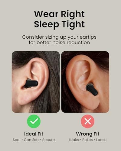 QubitPulse Mid Nosie Reduction Ear Plugs for Sleeping – 23dB Noise Reduction for Sleep & Focus Discreet Horizontal Fit Ultra-Soft Silicone 4 Sizes Case Included - Black