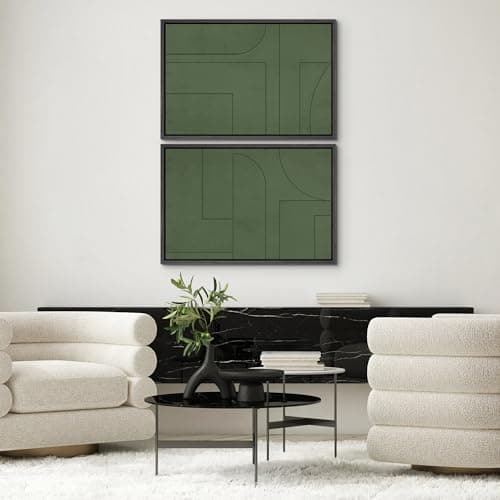 SIGNWIN Framed Canvas Print Wall Art Set Green Mid-Century Polygon Landscape Abstract Shapes Digital Art Modern Art Decorative Minimalism Vintage for Living Room, Bedroom, Office - 24"x36"x2 Black